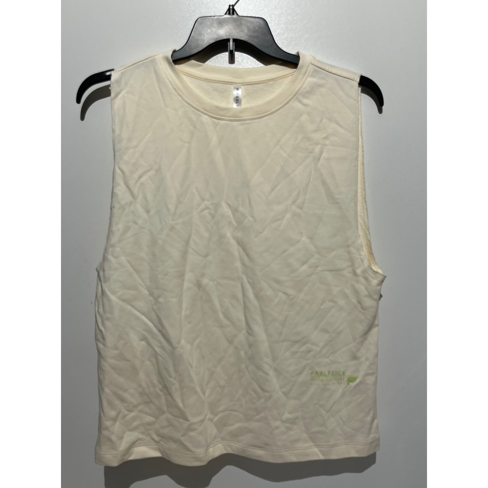 Fabletics Athletic Club Women Muscle Tank Top Cream French Terry Size M Logo